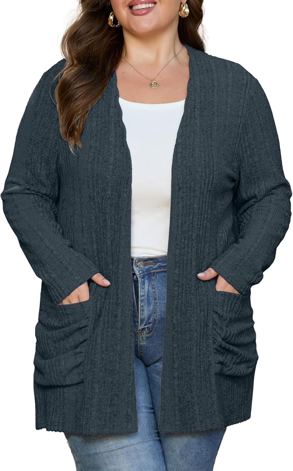 Plus Size Cardigan for Women with Pockets - Lightweight Comfort