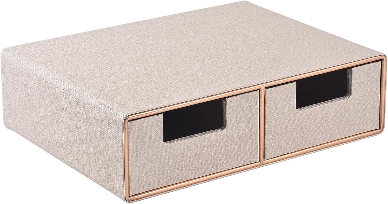 Linen Leather Desk Organizer with Drawers for Office Supplies