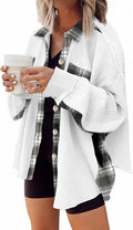 Waffle Knit Plaid Shacket Boyfriend Shirt Jacket - Cozy Layer