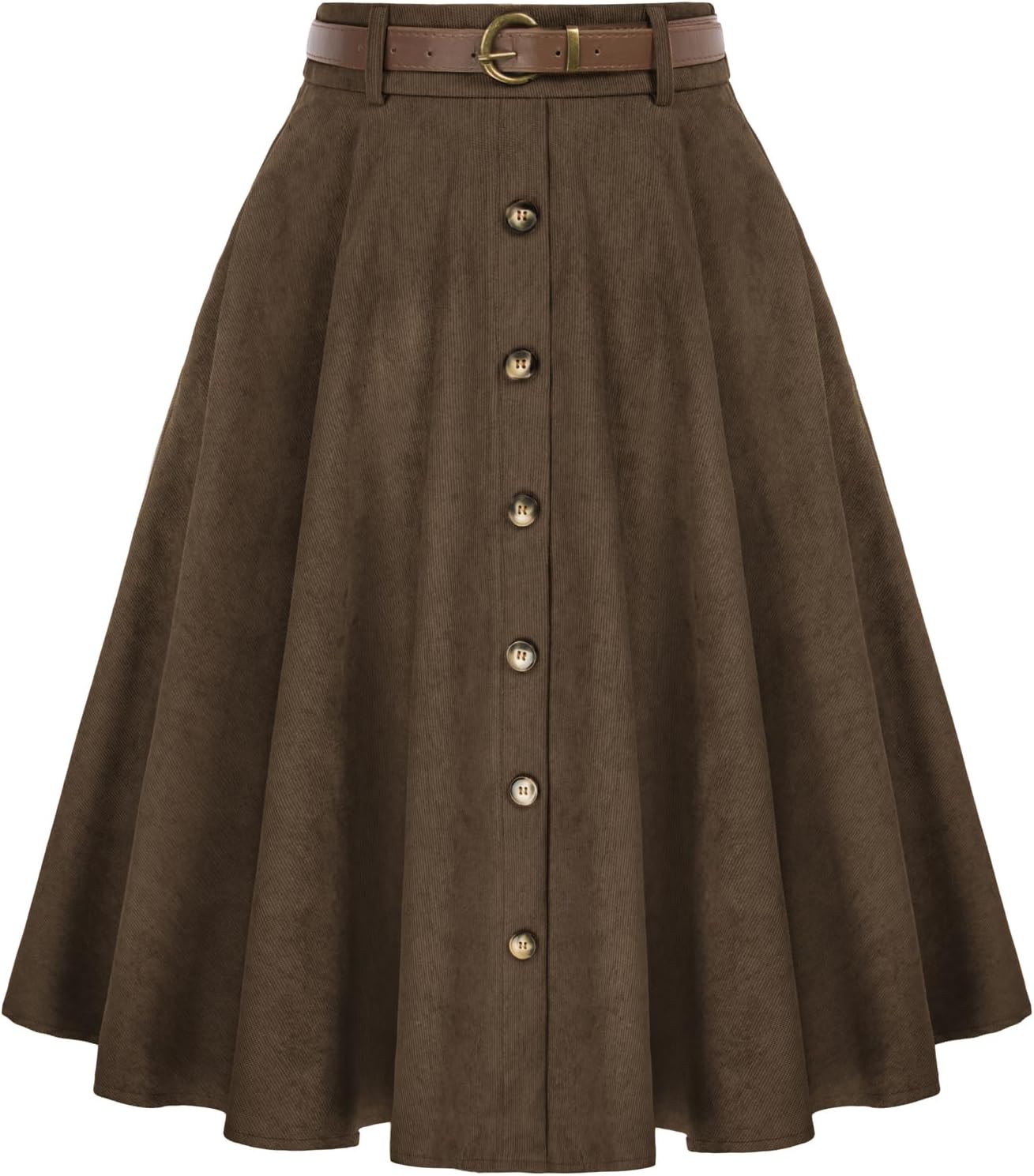 Belle Poque Women's Vintage High Waist A-Line Midi Skirt