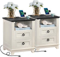Farmhouse Night Stands Set of 2 with Charging Station and Drawers