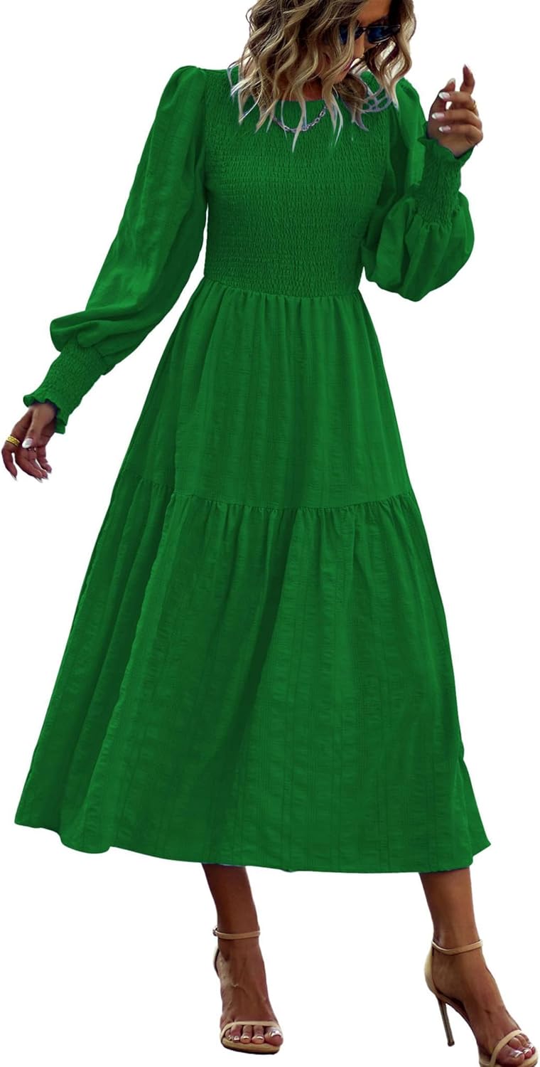 PRETTYGARDEN Women Puff Long Sleeve Smocked Maxi Dress 2025