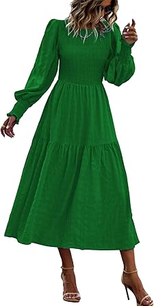 PRETTYGARDEN Women's Fall Long Sleeve V Neck Ruffle Maxi Dress