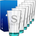 Personalized Beer Glasses Set of 6 Engraved Teal 16oz Pint Glasses