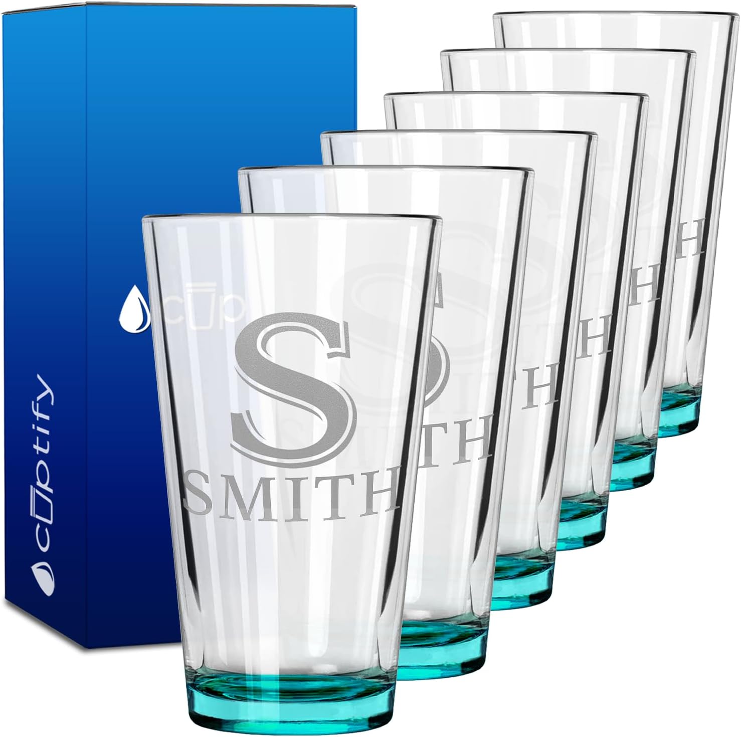Personalized Beer Glasses Set of 6 Engraved 16oz Pint Glasses