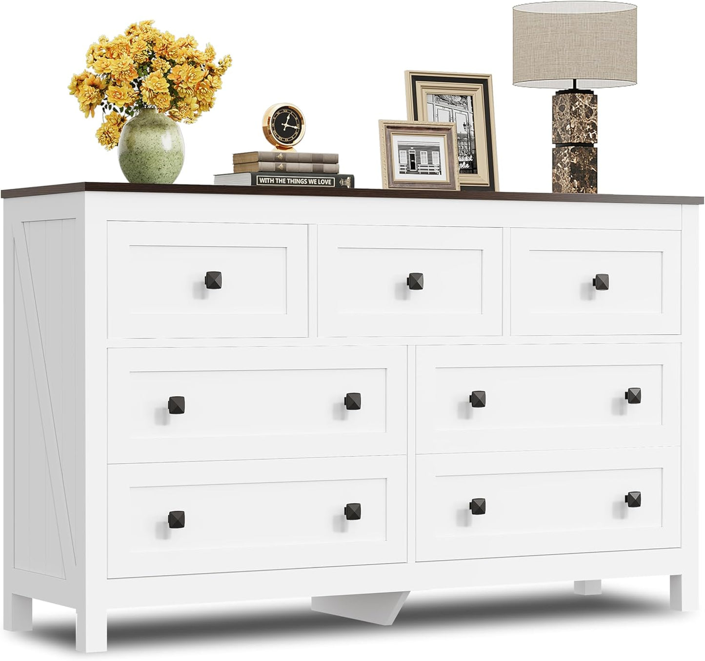 WLIVE Farmhouse Dresser with 7 Drawers for Bedroom Storage