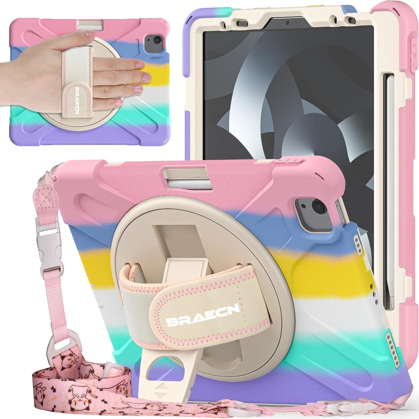 Shockproof iPad Air 11 inch Case with Rotating Hand Strap