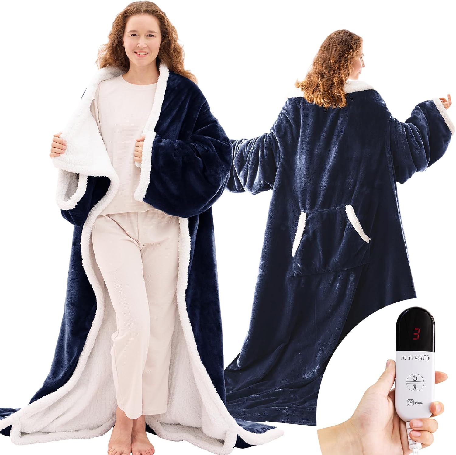 Wearable Heated Blanket with Sleeves & Foot Pocket for Comfort