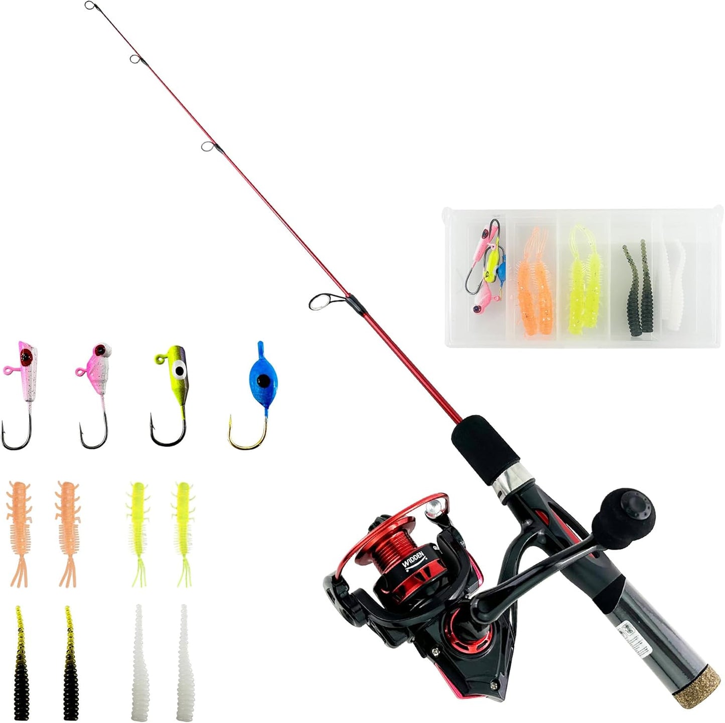 WIDDEN Ice Fishing Combo: 27 Spinning Rod Set for Trout, Bass, Walleye