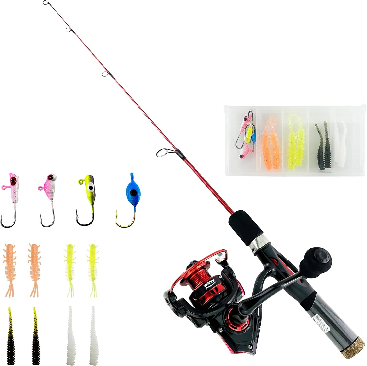 WIDDEN Ice Fishing Combo: 27 Spinning Rod Set for Trout, Bass, Walleye