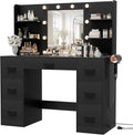 Black Makeup Vanity Desk with 7 Drawers and LED Mirror