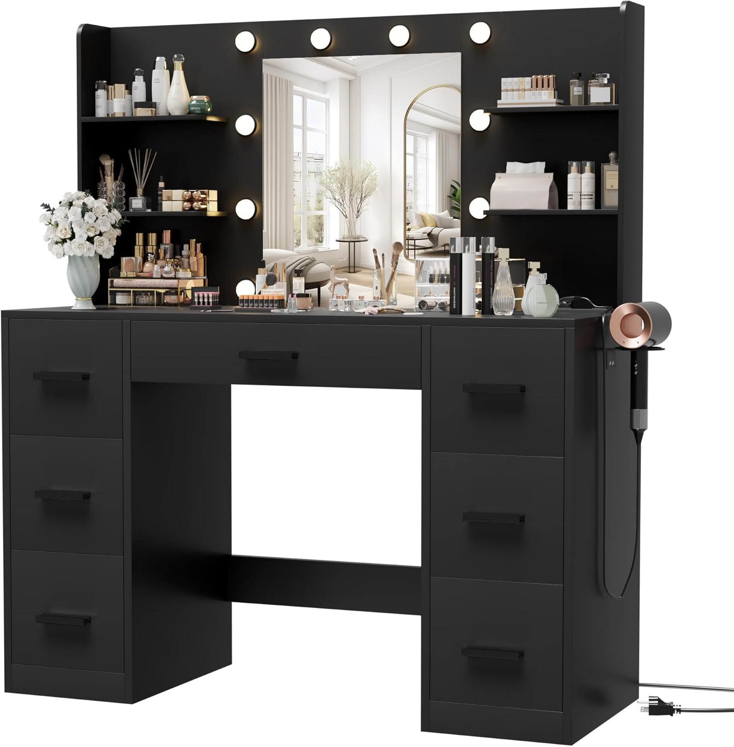 Furmax Vanity Desk with Mirror and LED Lights for Makeup