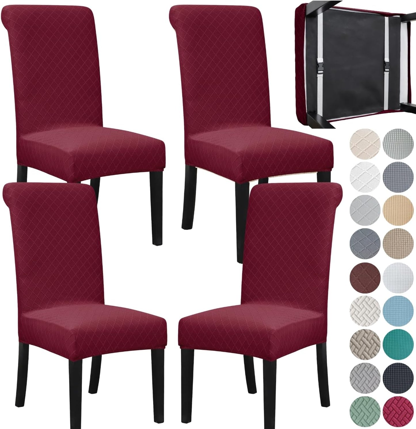 Stretchy Dining Chair Covers with Seat Belt for Easy Fit