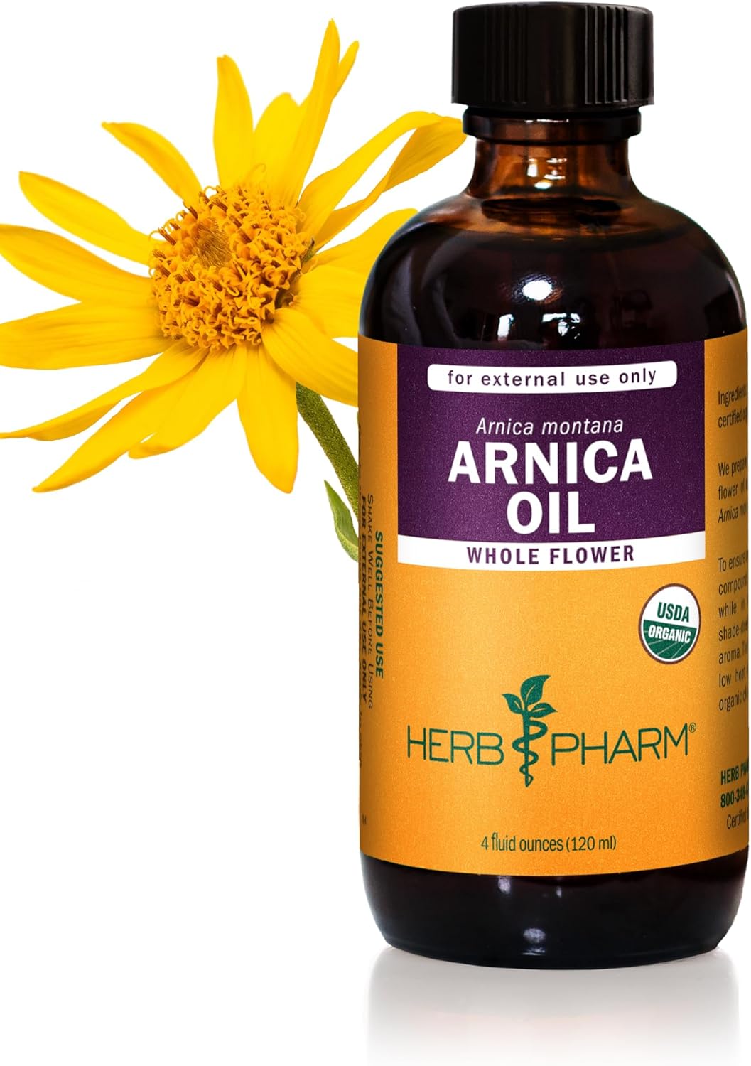 Herb Pharm Certified Organic Arnica Oil for Pain Relief 4 Ounce