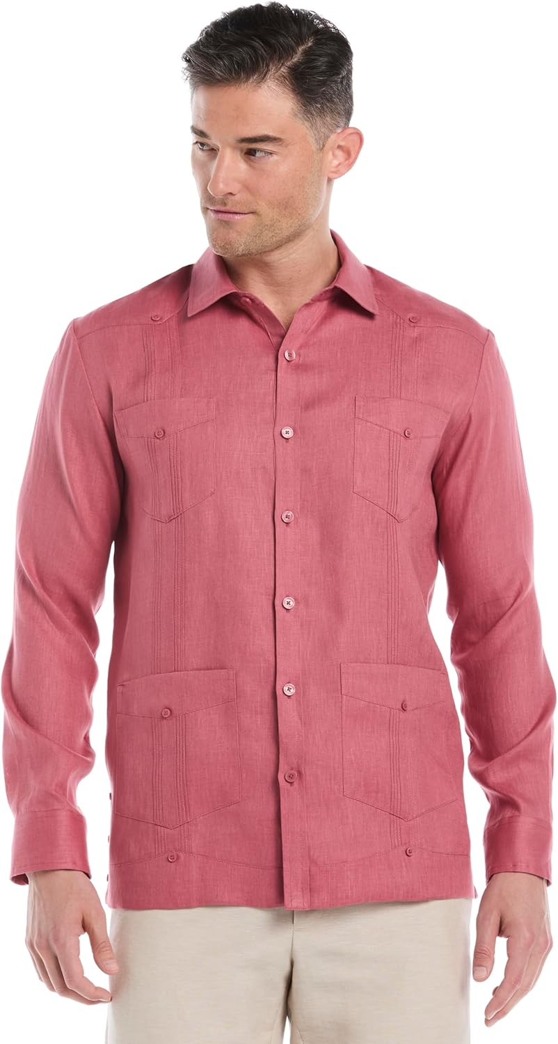 Linen Four-Pocket Long Sleeve Guayabera Shirt for Men