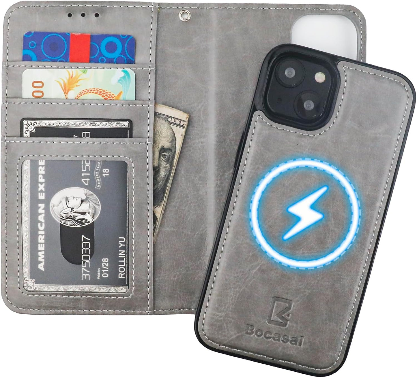 Bocasal iPhone 14 Wallet Case with RFID Blocking and Kickstand