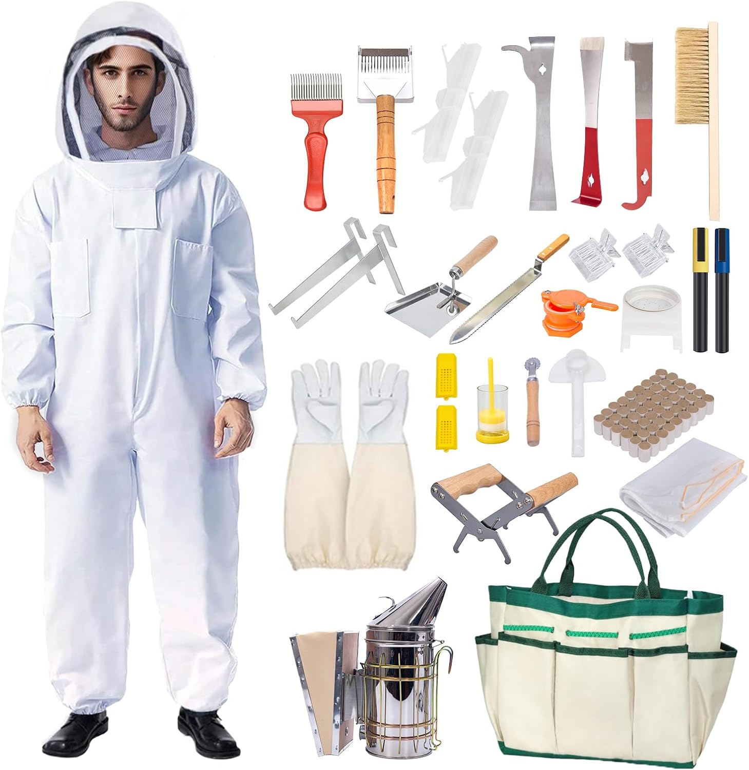 31Pcs Beekeeping Supplies Starter Kit with Protective Bee Suit