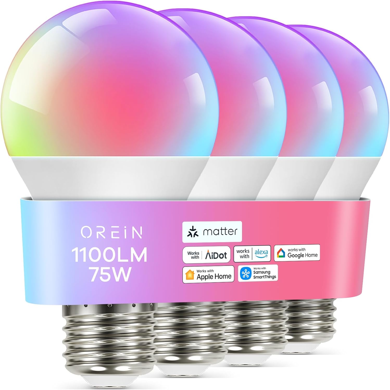 OREiN Matter Smart Light Bulb: Color Changing, 1100 Lumens