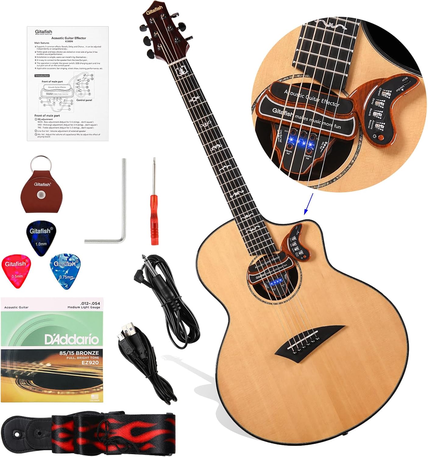 41'' Cutaway Folk Guitar with Effector for Beginners