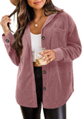 Corduroy Shacket for Women - Plus Size Button Down Long Sleeve