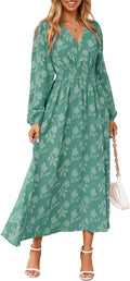 Simplee Womens Boho Floral Maxi Dress V Neck Empire Waist - Fall Guest