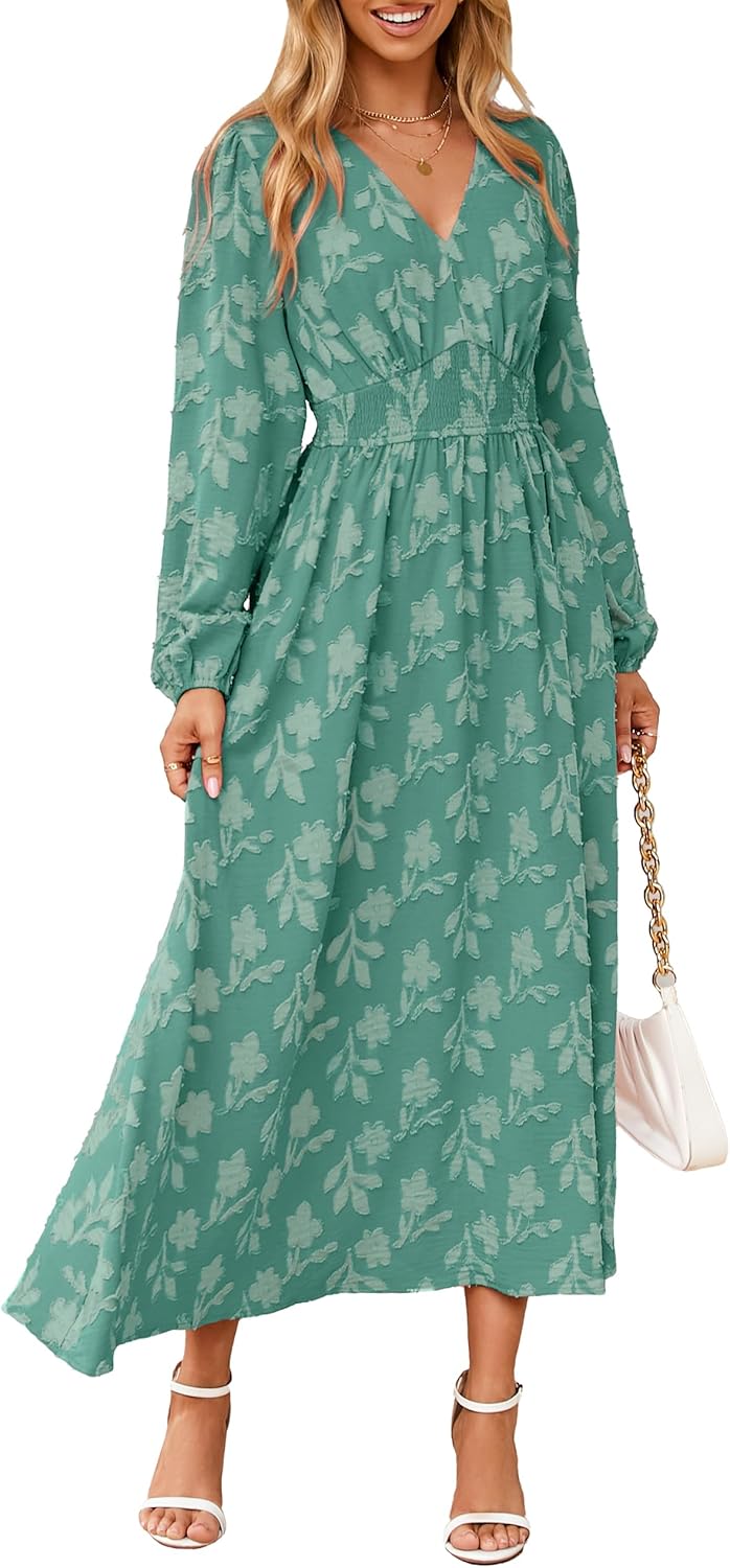 Simplee Womens Boho Floral Long Sleeve Maxi Dress for Weddings
