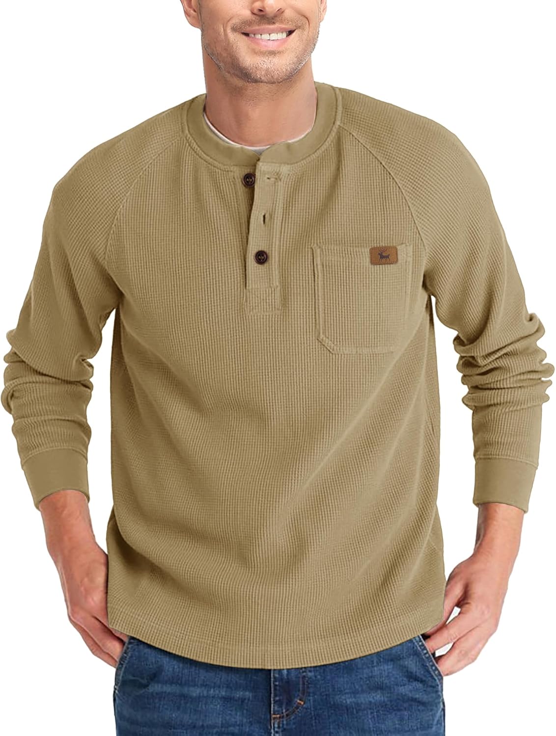 ZITY Long Sleeve Henley Shirts for Men - Casual Waffle Thermal