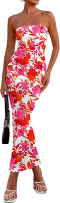 Floral Strapless Bodycon Maxi Dress for Women - Ribbed Summer Fit