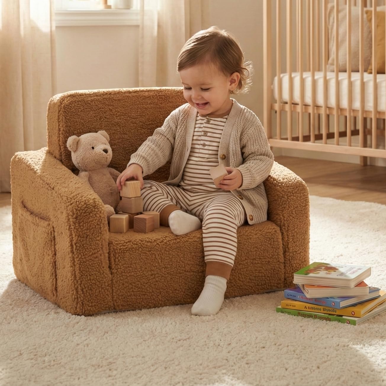 Toddler Fold Out Couch Chair for Kids - Comfy 2-in-1 Design