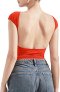 Women Backless Sexy Open Back Y2K Basic Tee - Double Lined Soft Fit