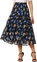 Women's Chiffon A-line Midi Skirt by Allegra K with Floral Design