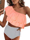 Ruffle One Shoulder Swimsuits for Women - High Waisted Style