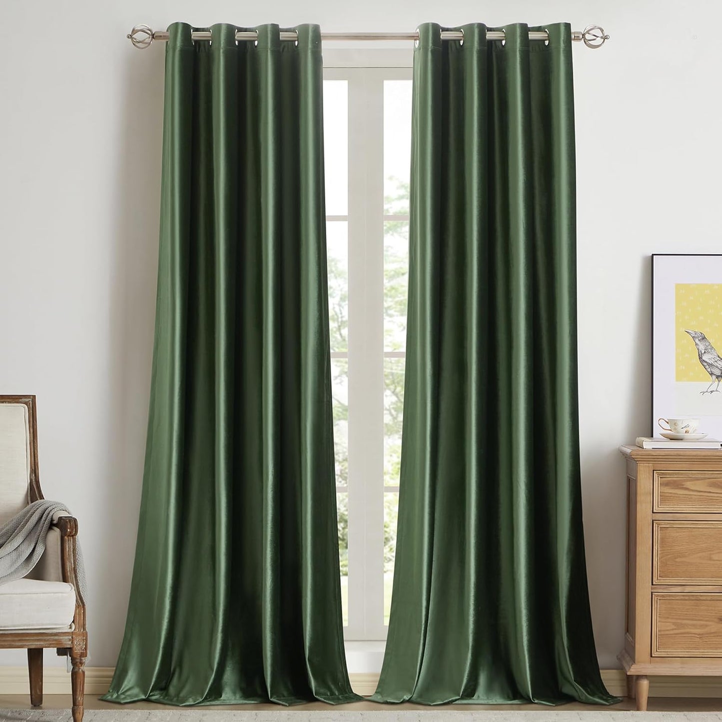 Luxurious Velvet Emerald Olive Green Curtains for Living Room