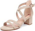 IDIFU Women's Low Block Heel Strappy Sandals - Comfortable