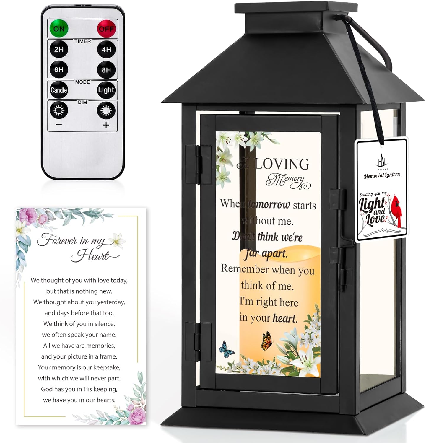 Memorial Lantern Bereavement Gifts with LED Candle and Remote