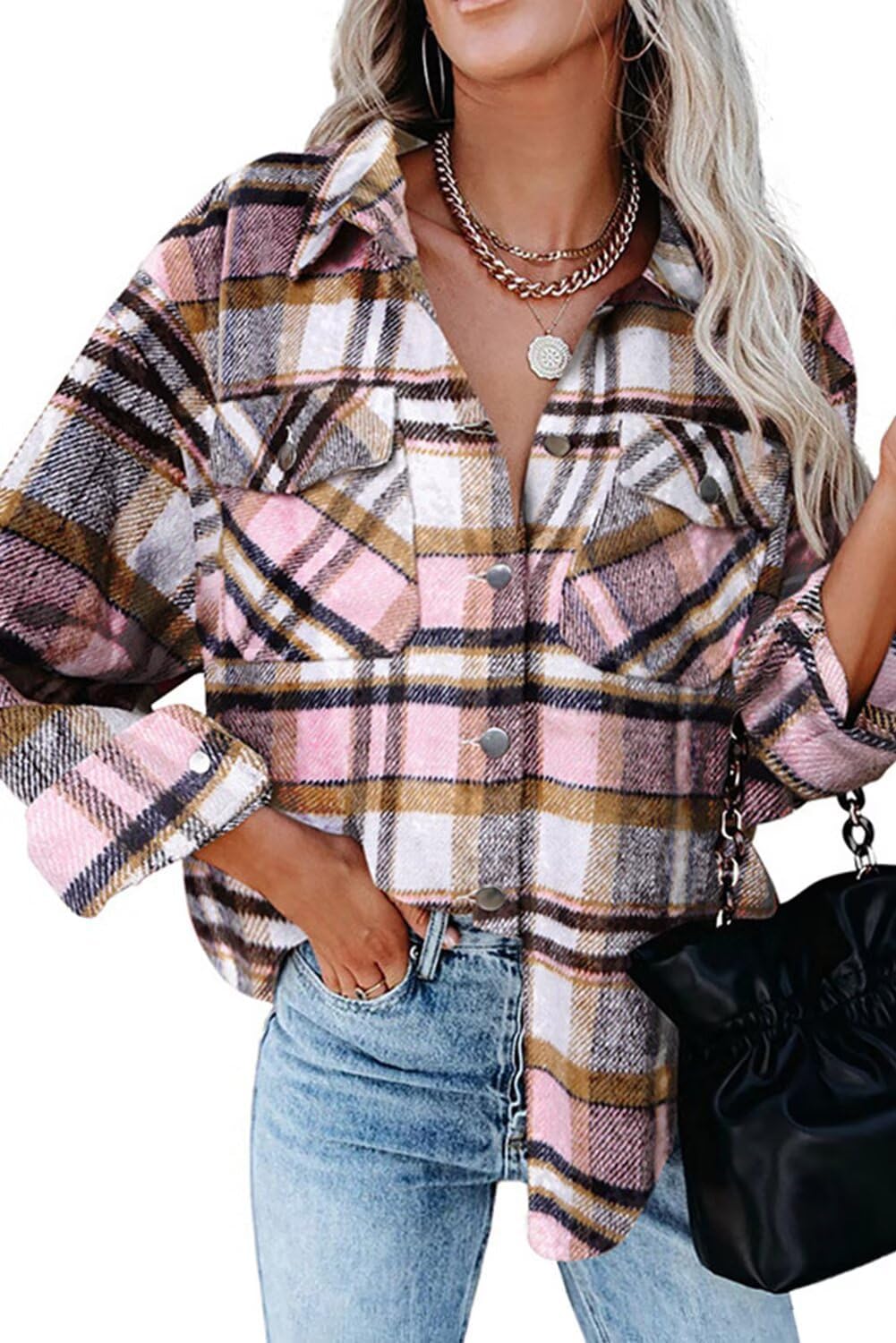 Magritta Womens Oversized Button Down Blouses with Pockets