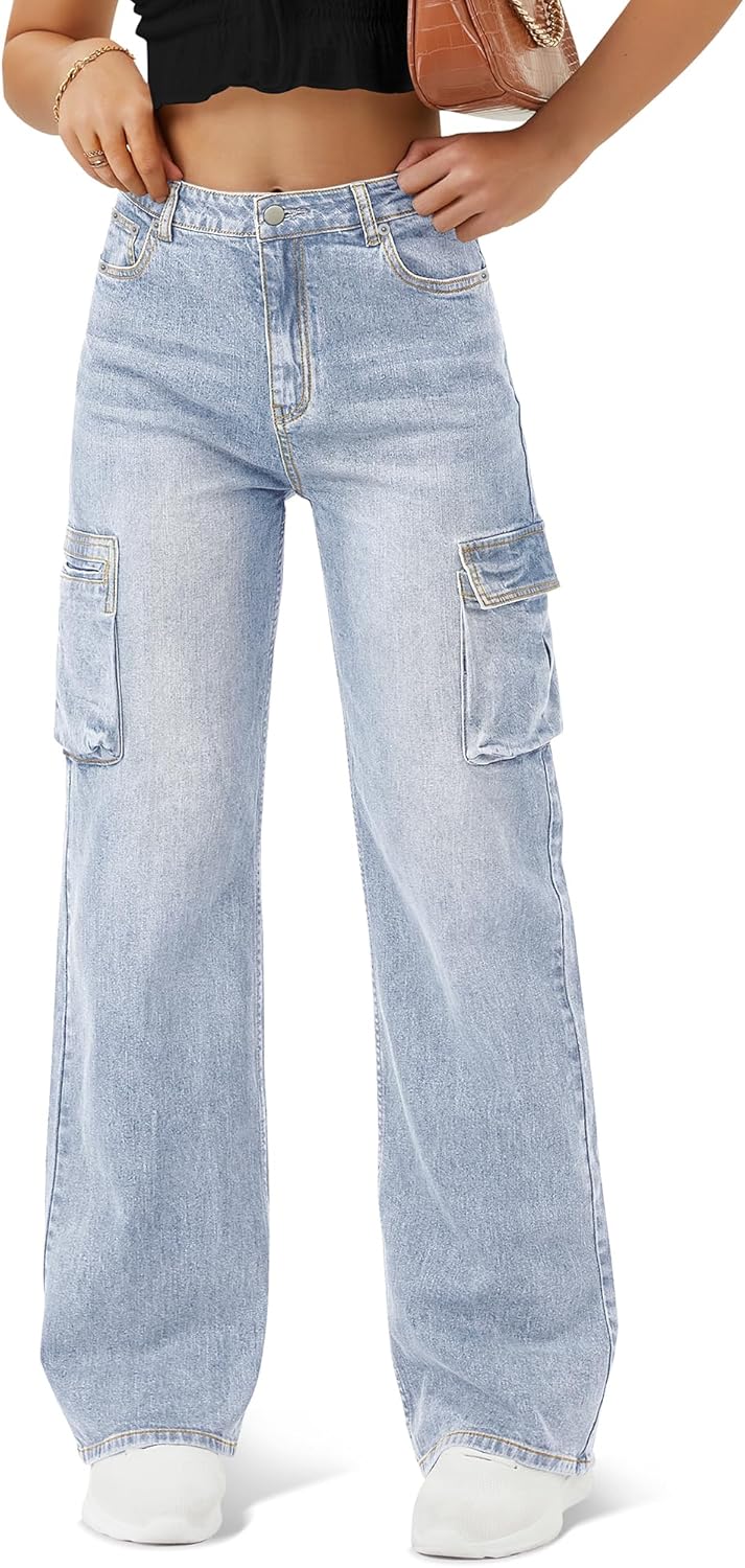 High Waisted Cargo Jean for Women with 6 Pockets Style