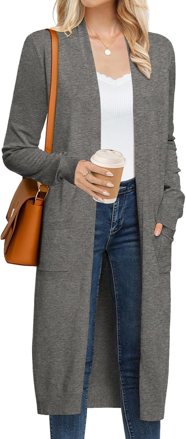 Trendy Long Cardigans for Women - Lightweight Open Front Duster