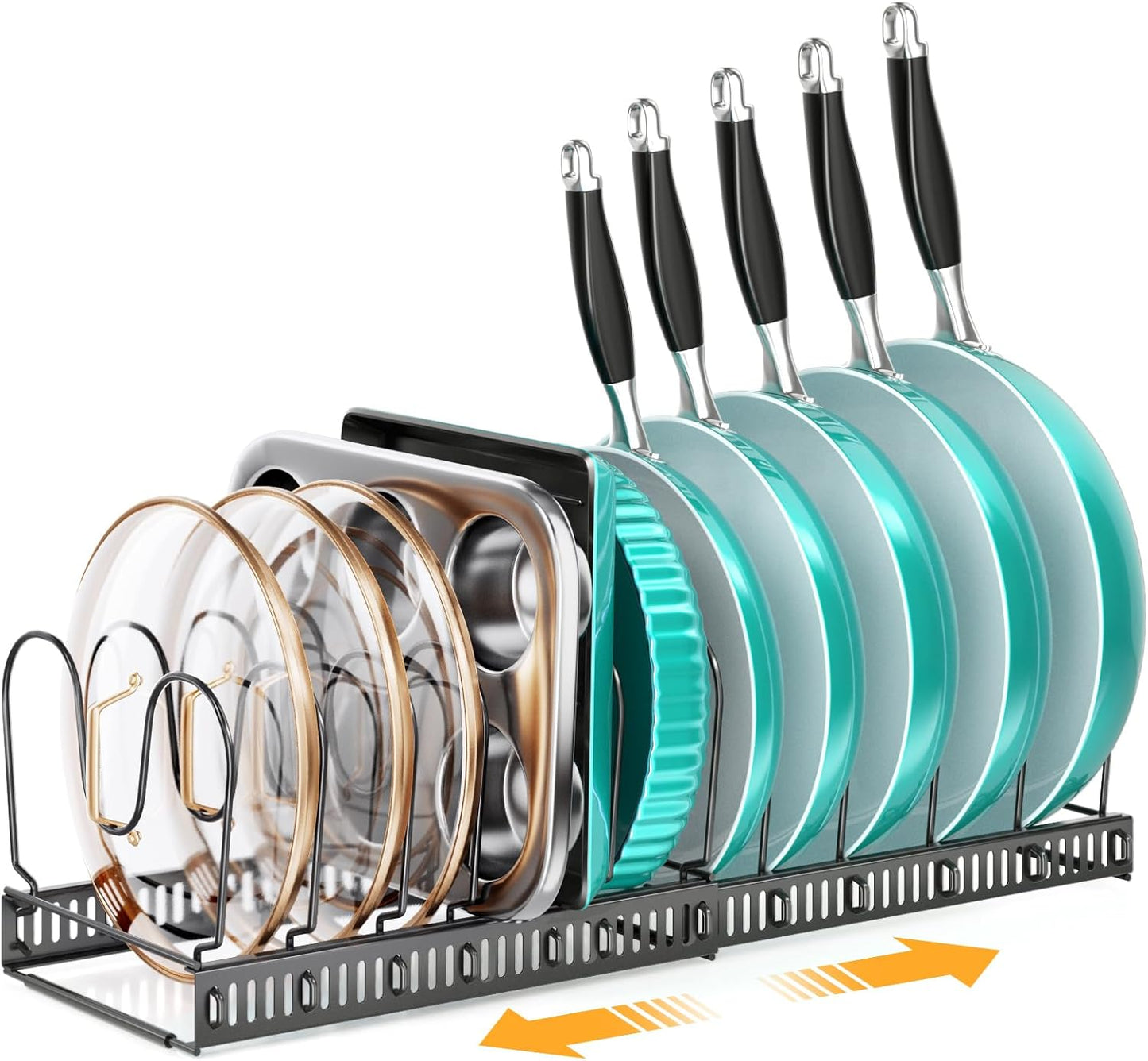 MUDEELA Expandable Pots and Pans Organizer Rack for Kitchen