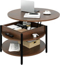 Farmhouse Style Round Coffee Table with Hidden Storage
