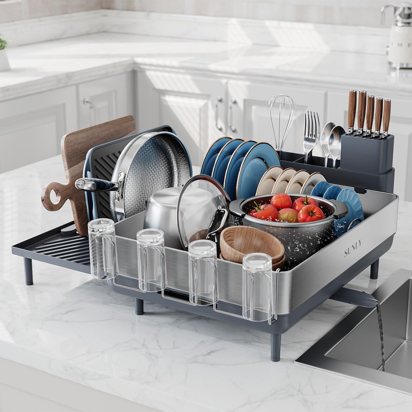 Expandable Large Dish Drying Rack for Kitchen Counter Space