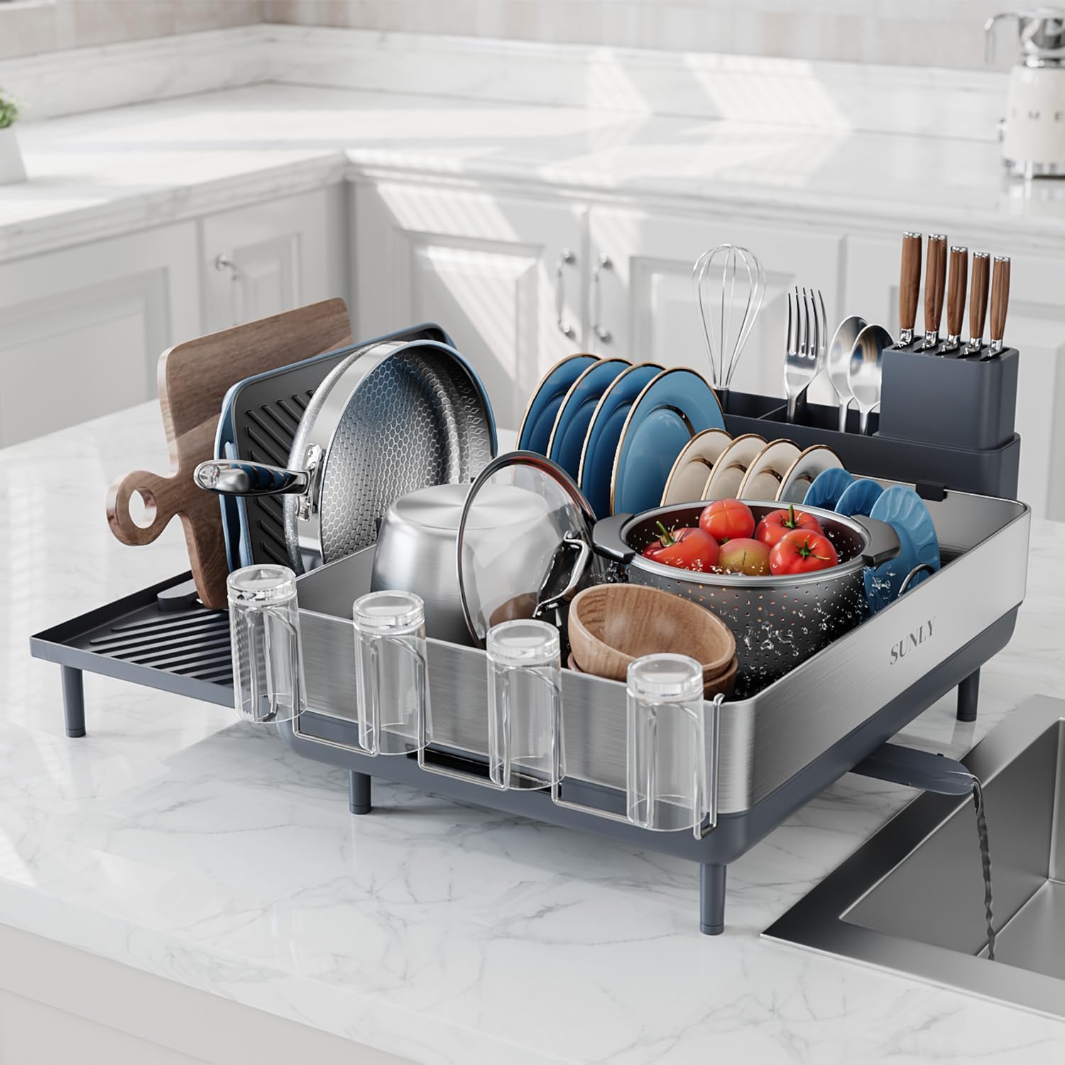 Expandable Large Dish Drying Rack for Kitchen Counter Space