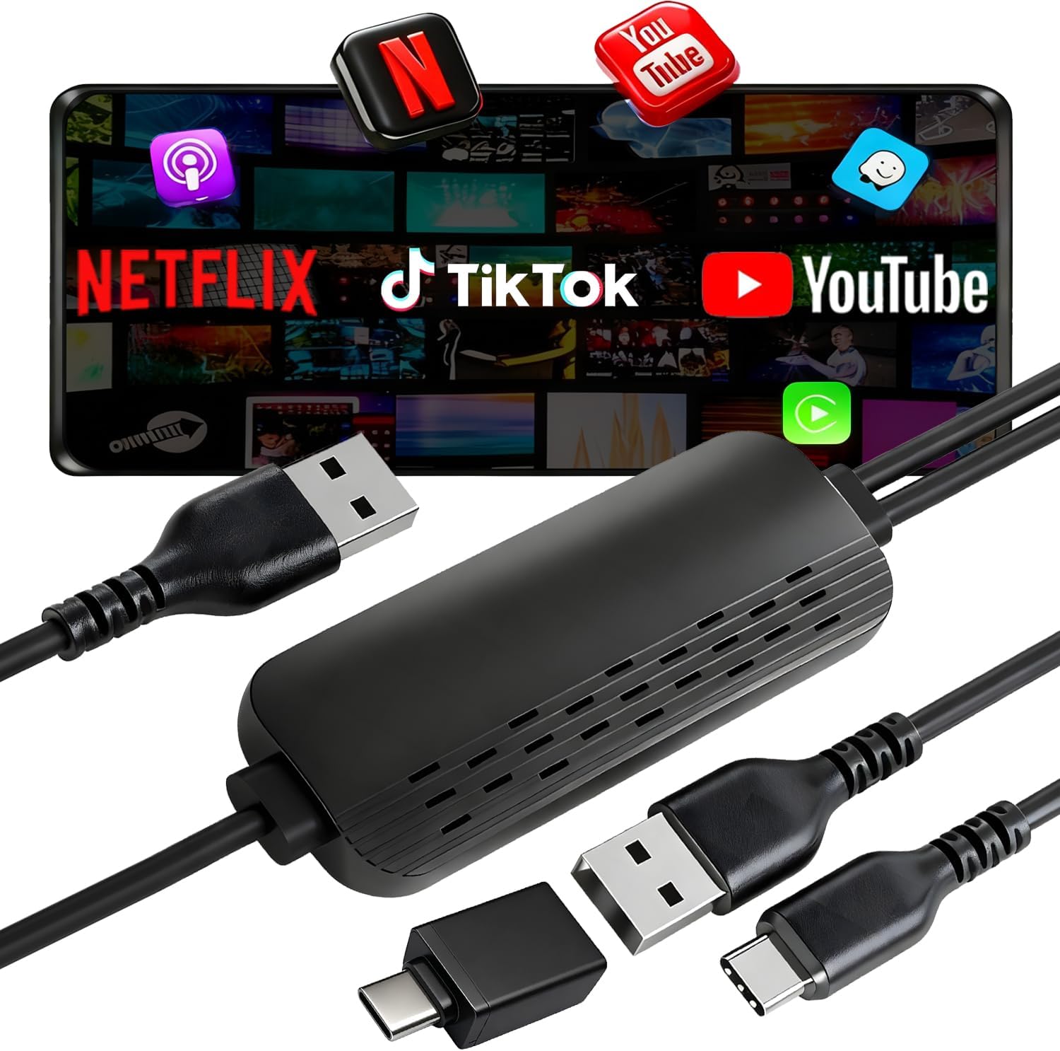 3-in-1 Wireless CarPlay Adapter for Video Streaming & Charging