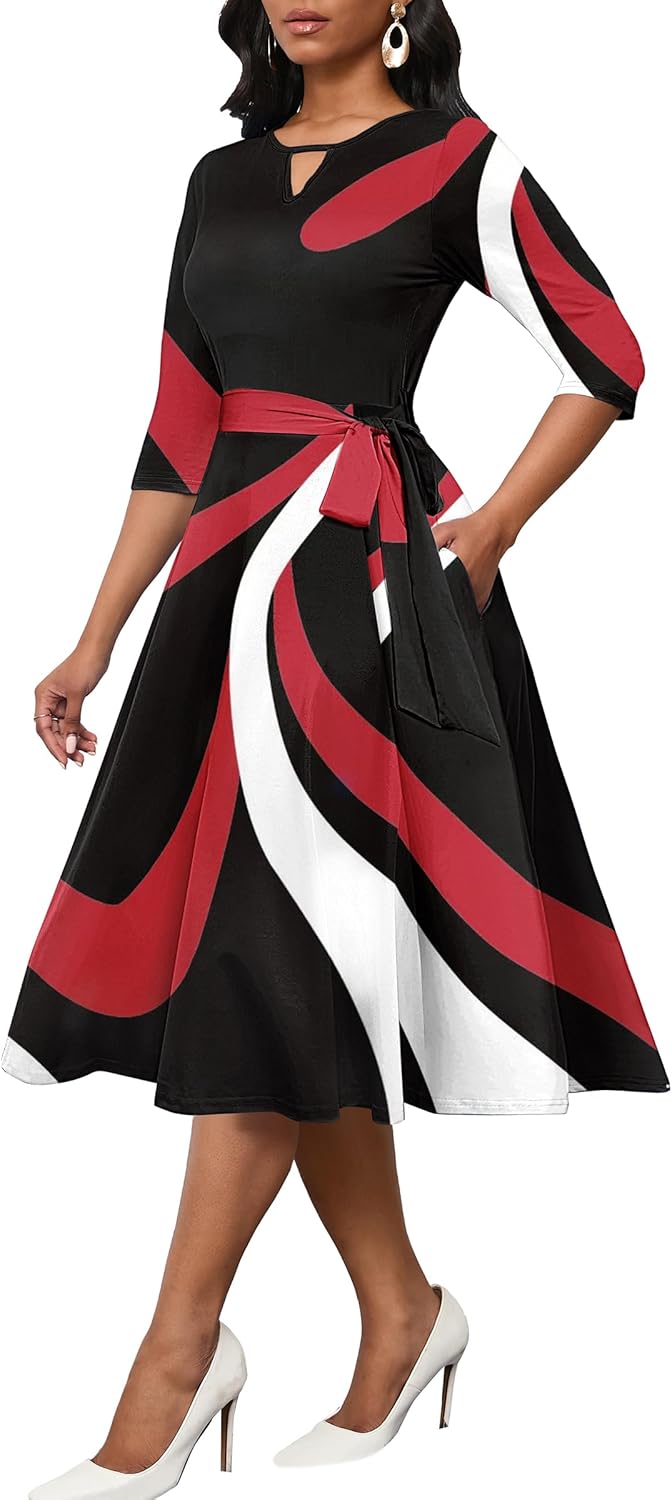 CLOCOR Midi Dresses for Women A-Line Fit and Flare Style
