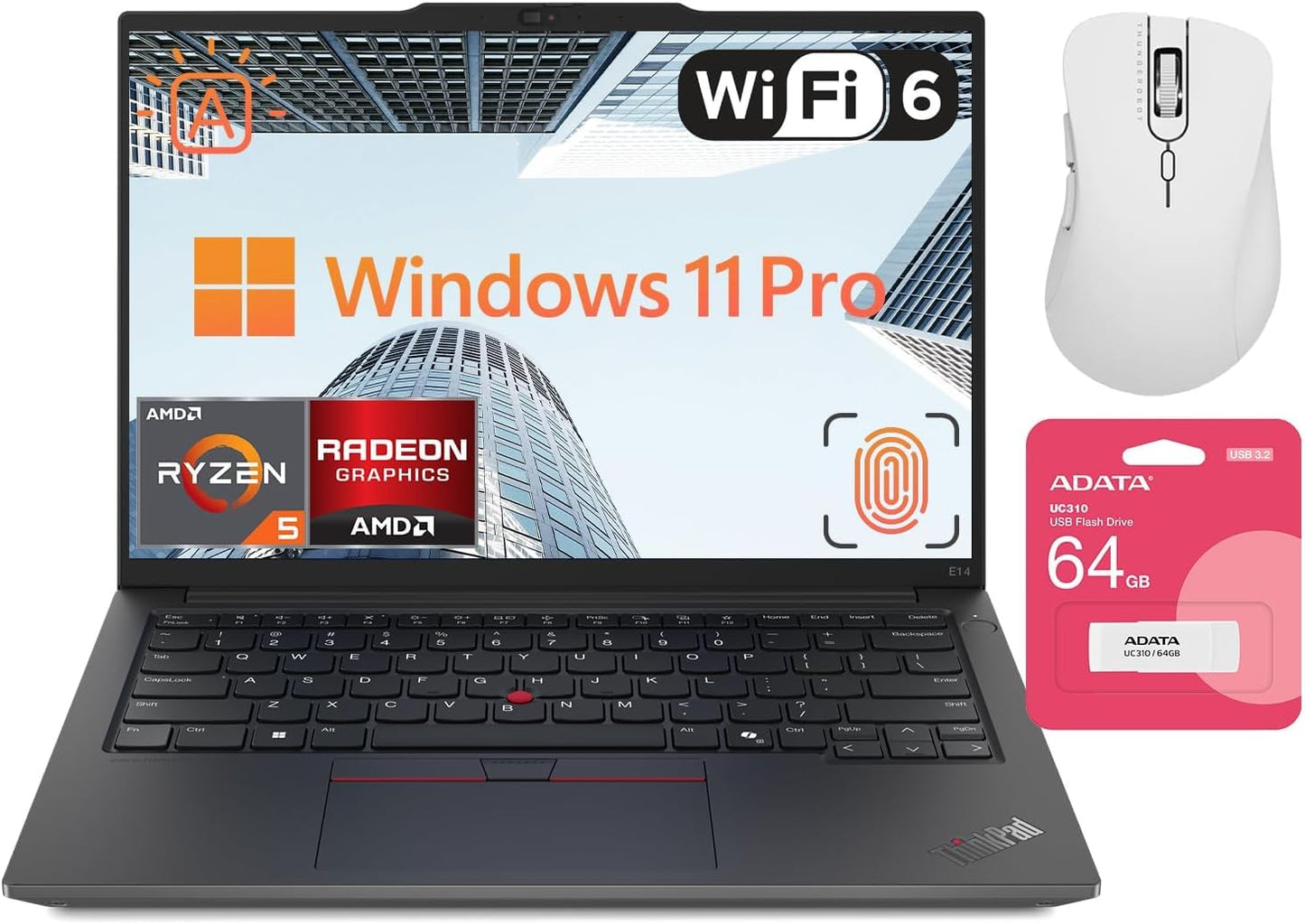 Lenovo ThinkPad E14 Gen 6 Laptop with Ergonomic Mouse & Flash Drive