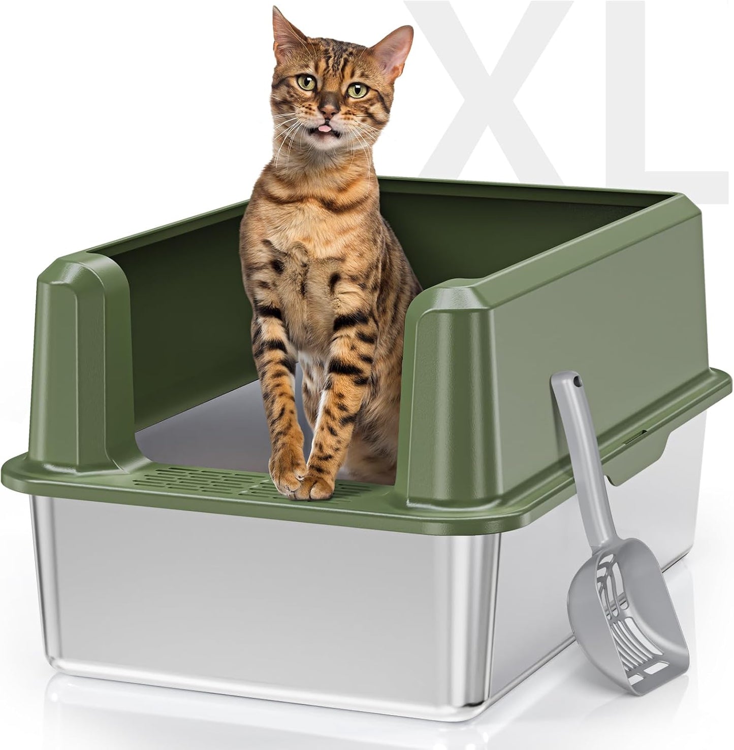 Enclosed Stainless Steel Cat Litter Box for Big Cats - XL Size
