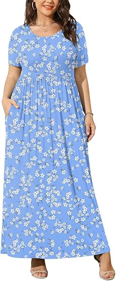 BISHUIGE Women Summer Plus Size Maxi Dress with Pockets