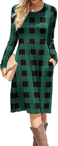 DB MOON Women Casual Long Sleeve Empire Waist Knee Length Dress We