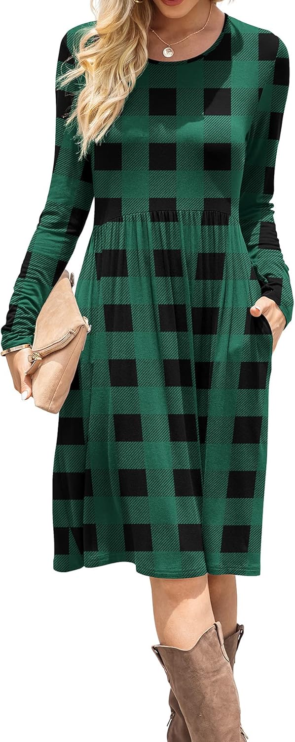 DB MOON Women Casual Long Sleeve Dresses with Pockets for All