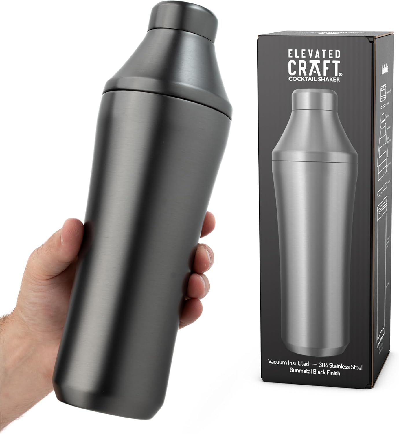 Premium Gunmetal Cocktail Shaker - Innovative Measuring System
